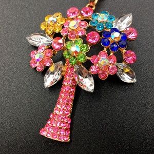 Pink Tree Necklace with different color of stones